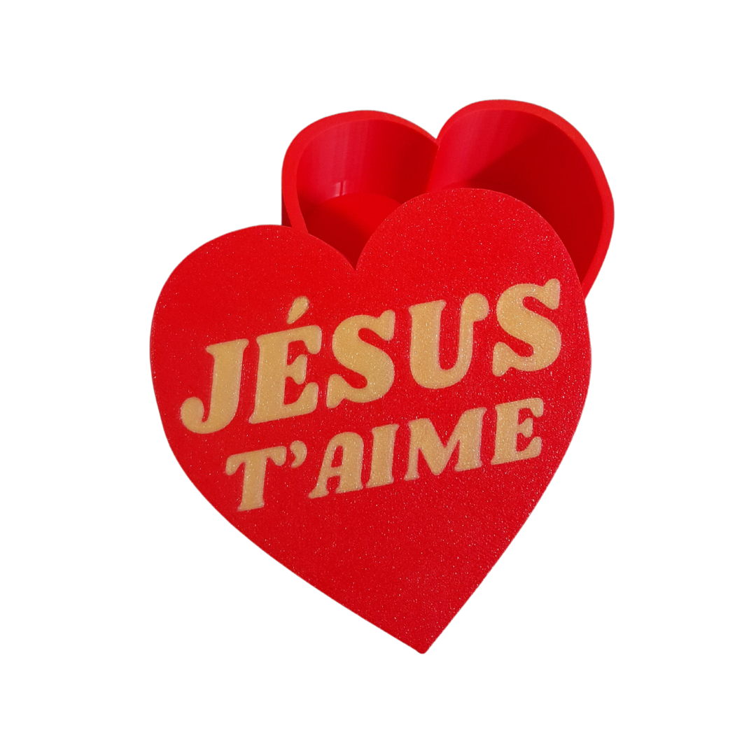 Boîte "cadeau" de taille 10 cm x 10 cm * 7 cm avec la mention "Jésus t'aime"