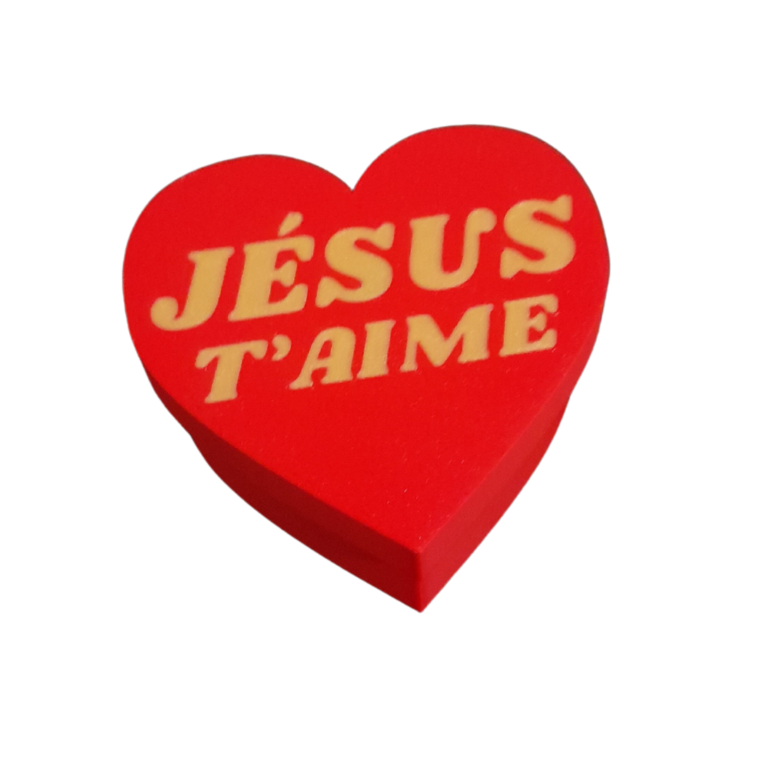 Boîte "cadeau" de taille 10 cm x 10 cm * 7 cm avec la mention "Jésus t'aime"