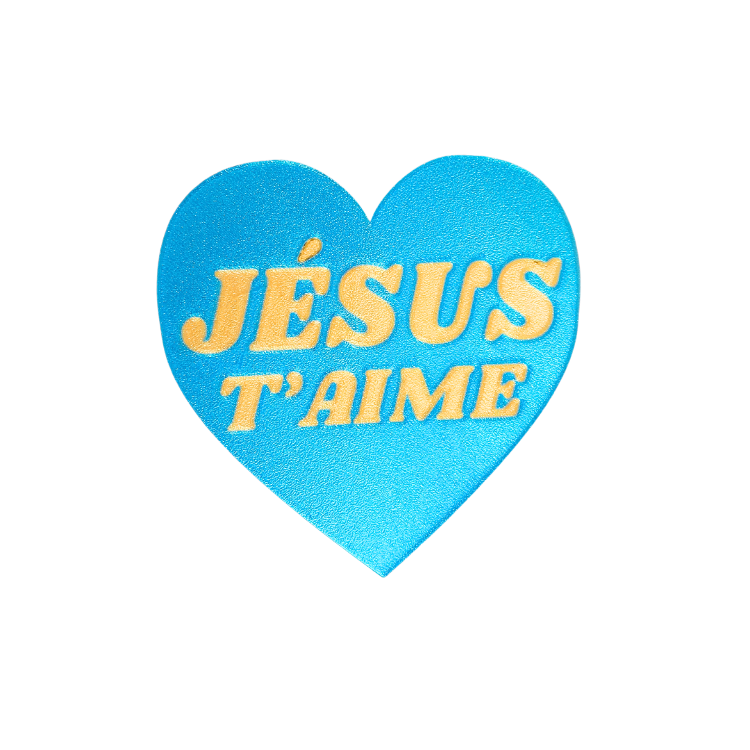 Boîte "cadeau" de taille 10 cm x 10 cm * 7 cm avec la mention "Jésus t'aime"