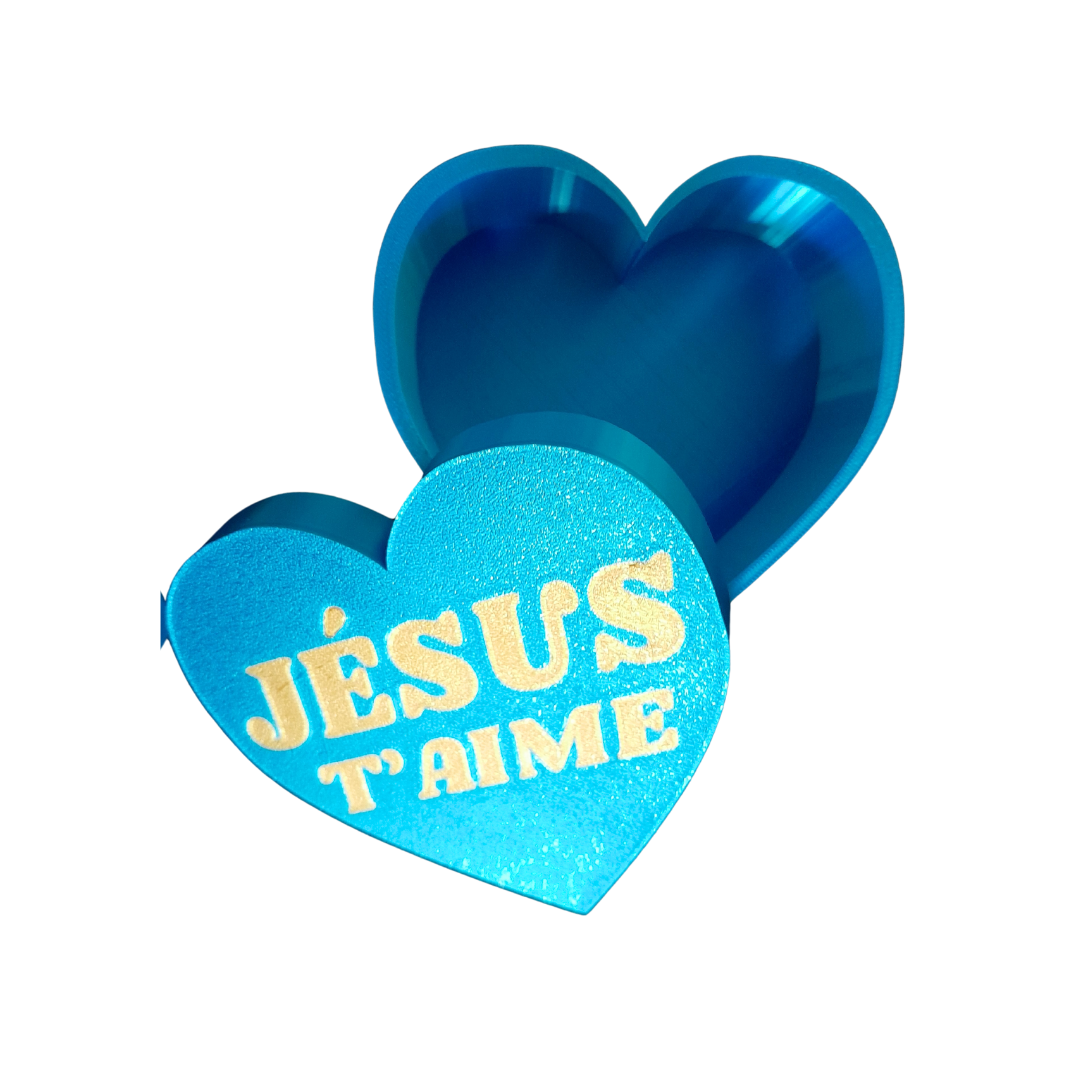 Boîte "cadeau" de taille 10 cm x 10 cm * 7 cm avec la mention "Jésus t'aime"